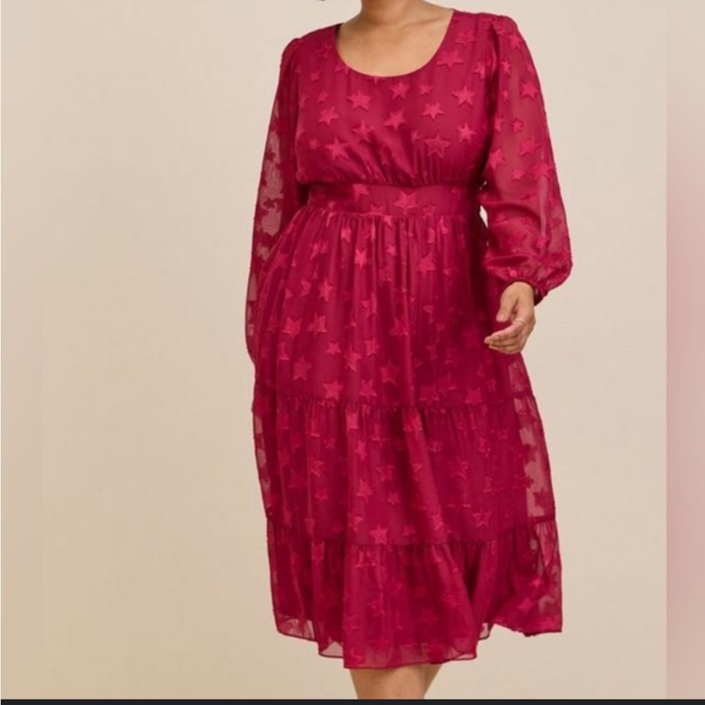 NWT‎ Torrid Clip Dot Star Chiffon Tiered Dress size 4X Maroon